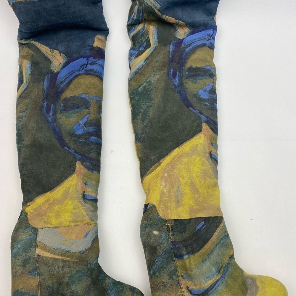 UGG x Tschabalala Self Over-the-Knee Suede Wedge Boots Blue Yellow Portrait - Picture 11 of 15